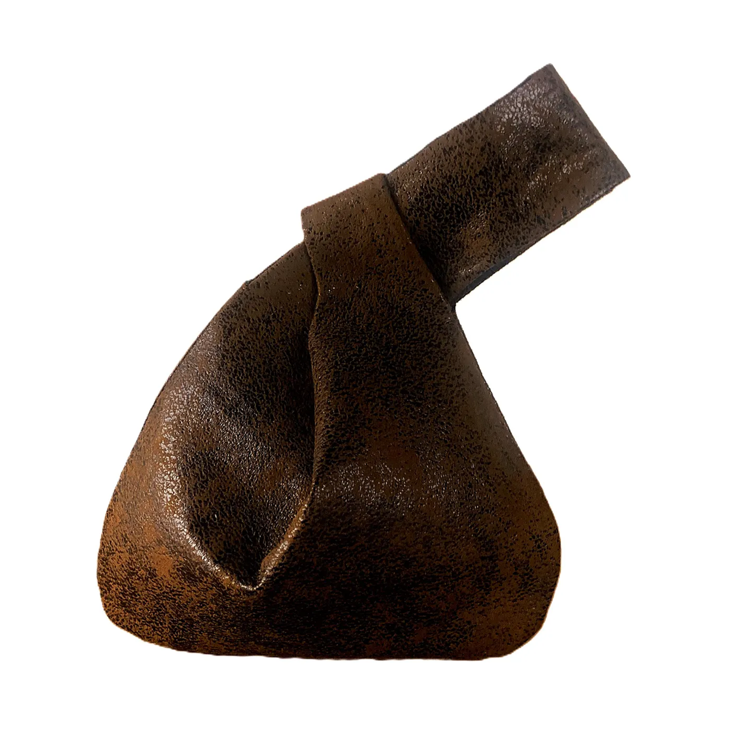 Weathered Two-Tone Brown Teardrop Knot Wrist Clutch With Integrated Twisted Wrist Loop, Speckled Faded Surface And Fastener-Free Seamless Storage Cavity