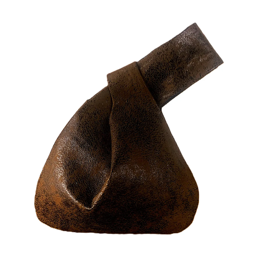 Weathered Two-Tone Brown Teardrop Knot Wrist Clutch With Integrated Twisted Wrist Loop, Speckled Faded Surface And Fastener-Free Seamless Storage Cavity
