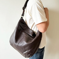 Deep Coffee Brown Oversized Slouch Hobo Shoulder Bag With Slide Hardware Strap, Multi Zipped Storage Compartments And Expandable Roomy Main Cavity