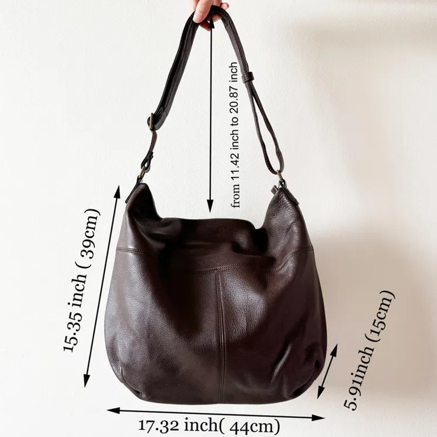 Deep Coffee Brown Oversized Slouch Hobo Shoulder Bag With Slide Hardware Strap, Multi Zipped Storage Compartments And Expandable Roomy Main Cavity