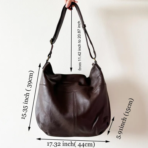 Deep Coffee Brown Oversized Slouch Hobo Shoulder Bag With Slide Hardware Strap, Multi Zipped Storage Compartments And Expandable Roomy Main Cavity