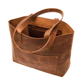 Warm Saddle Brown Expansive Rectangular Tote Bag With Stud Reinforced Shoulder Straps, Front Slip Pocket And Interior Zipped Storage Slot