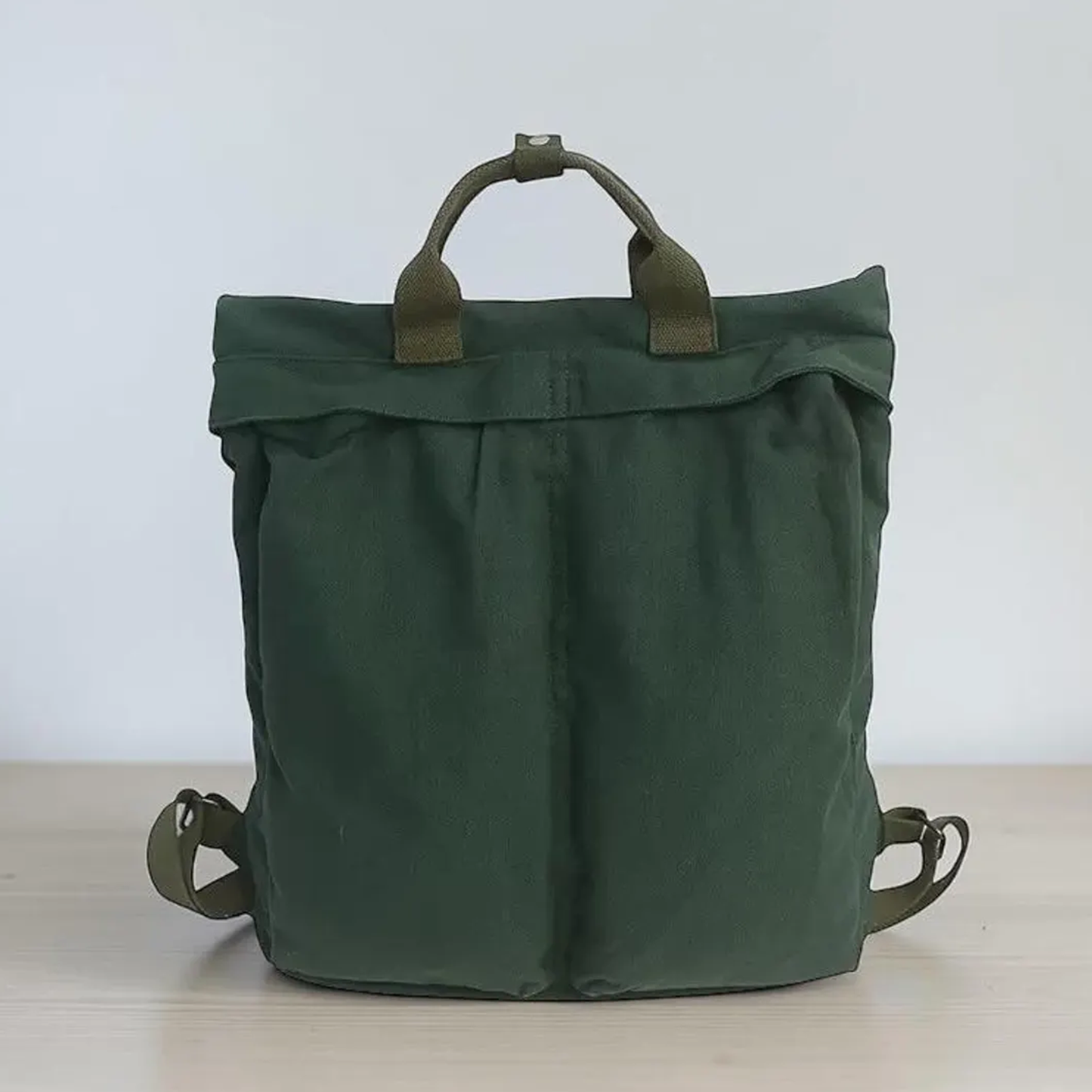 Triple Neutral Tone Fold-Top Expandable Backpack With Centered Fabric Carry Loop, Divided Front Storage Panels And Collapsible Lightweight Silhouette