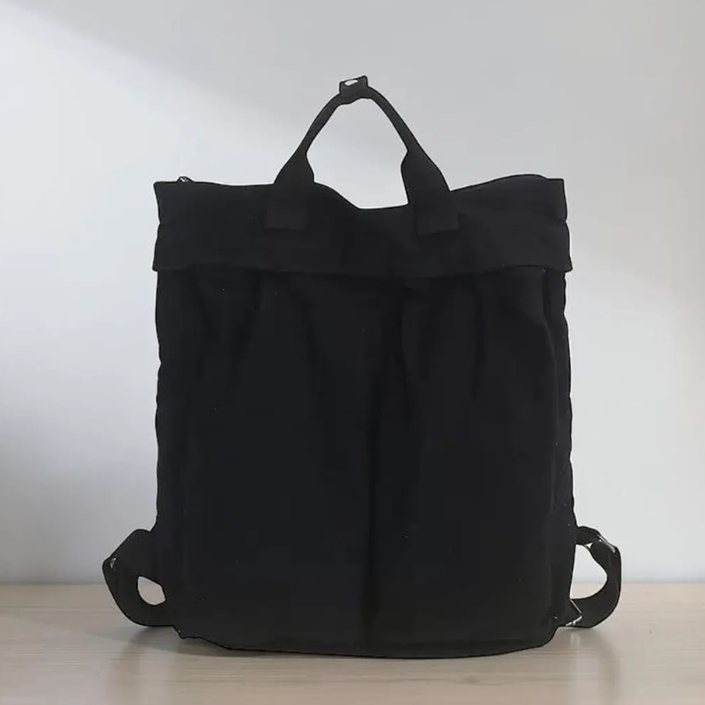 Triple Neutral Tone Fold-Top Expandable Backpack With Centered Fabric Carry Loop, Divided Front Storage Panels And Collapsible Lightweight Silhouette