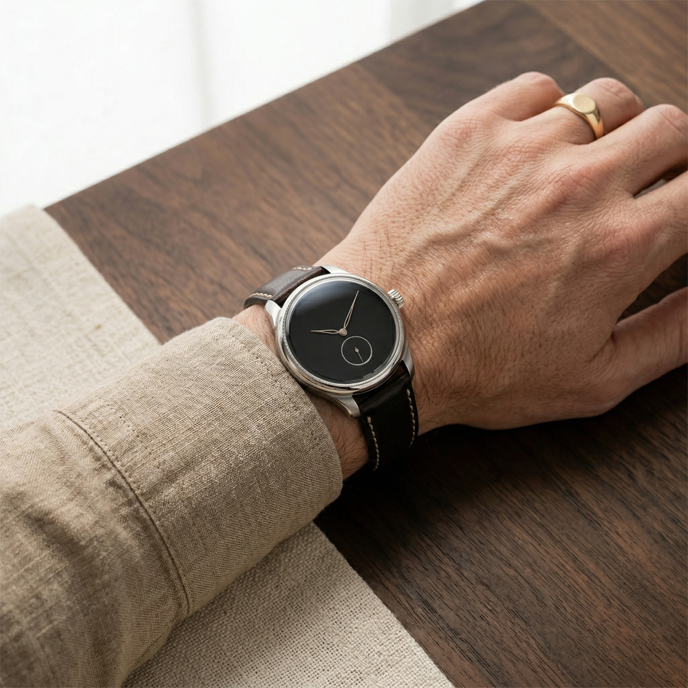 Minimal Black Dial Leather Men Quartz Watch
