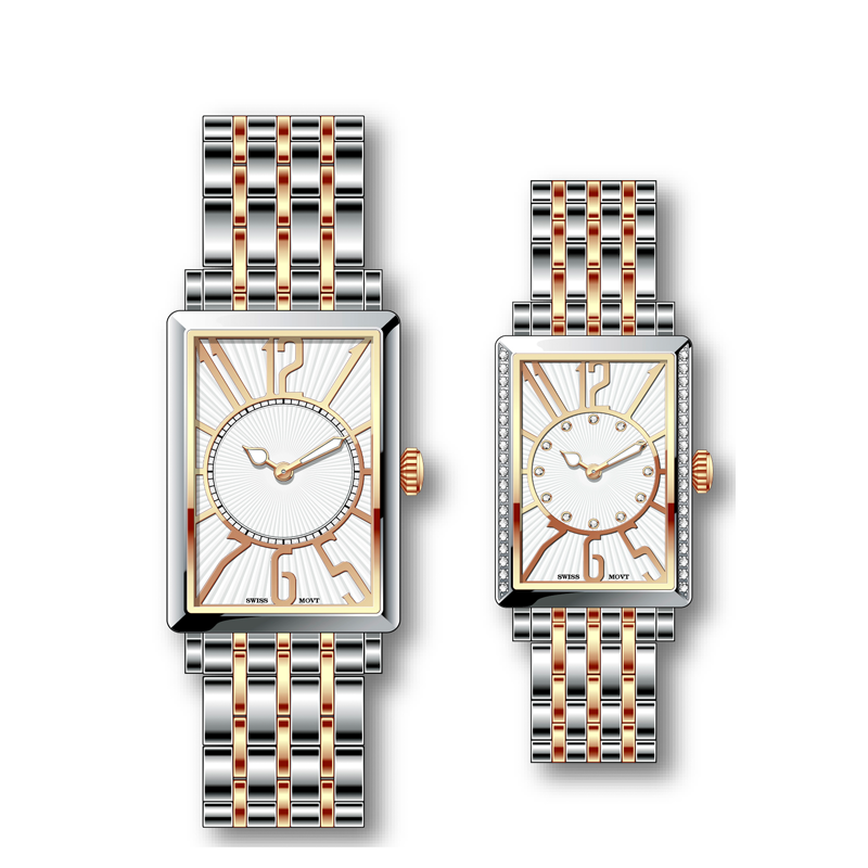 Square Stainless Steel Couple Watch